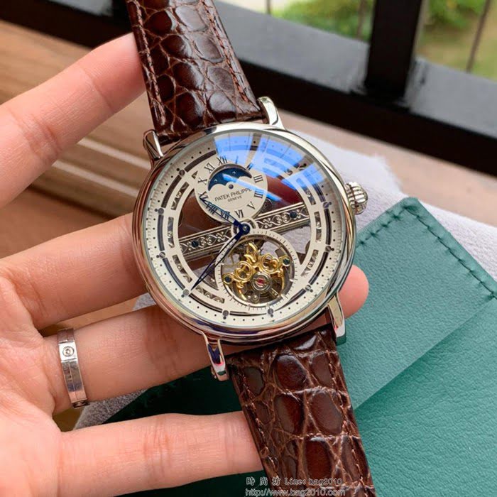 百達翡麗PATEK PHILPPE 最新設計鏤空新品 頂級全自動機械機芯 真牛皮錶帶 精品男士腕表  wssb3697